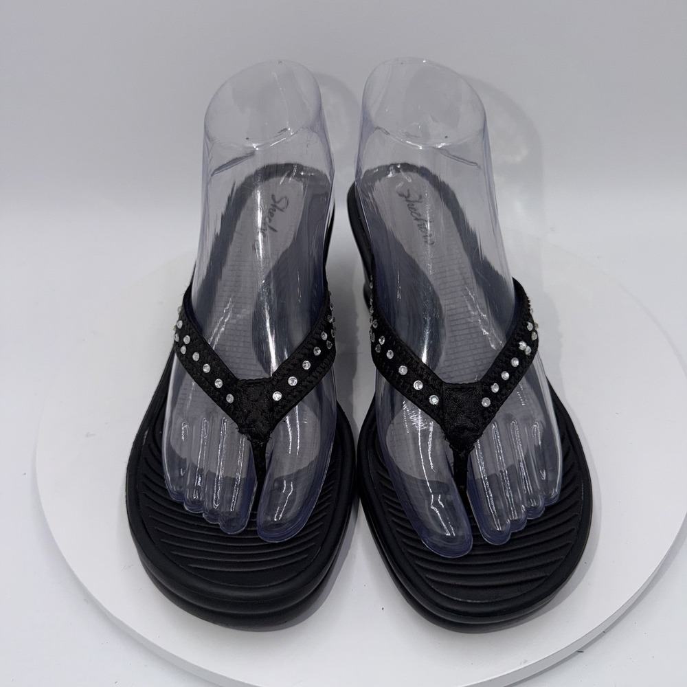 Skechers Vintage Y2K Cali Womens Black Kitty Wedge Thong Gem Sandals Size 8 - Picture 3 of 8